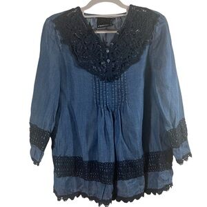Nanette Lepore  Women's Blue Lace Trim Top